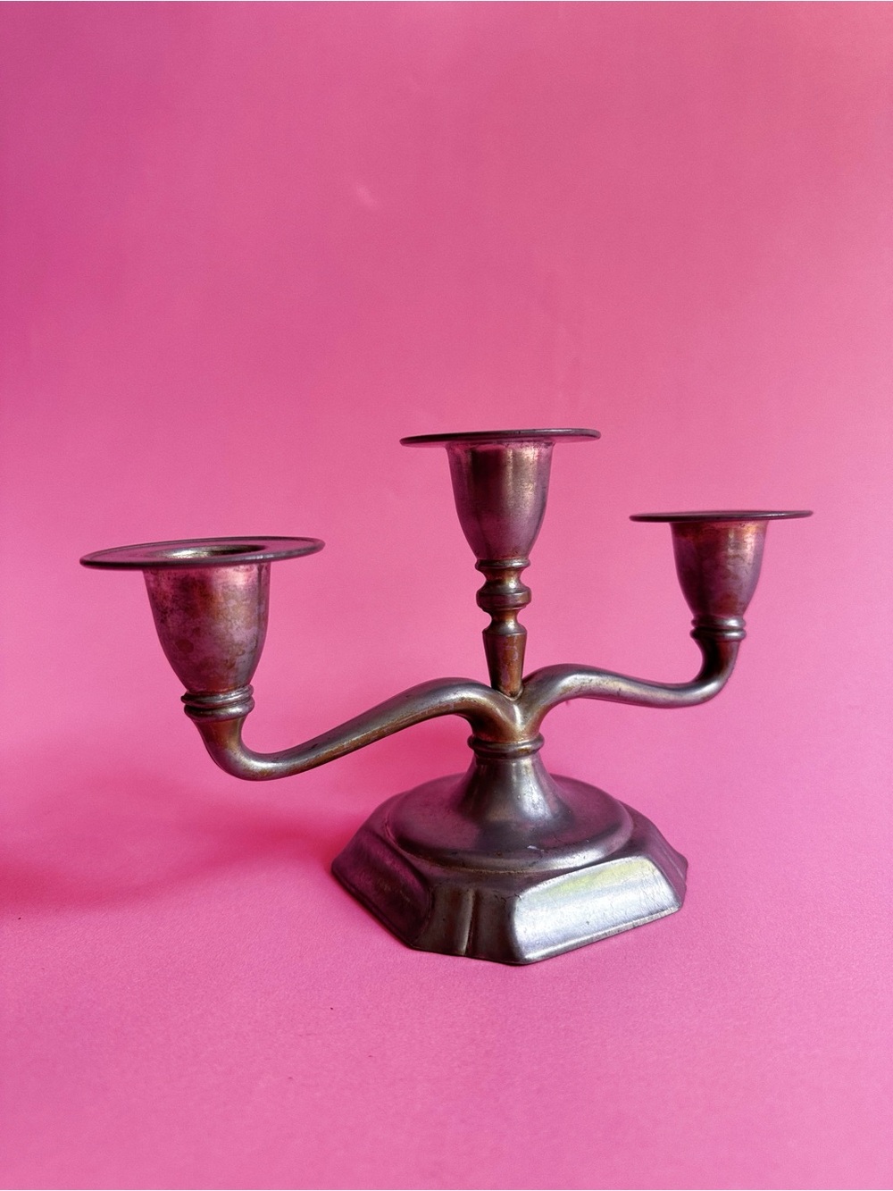 Vintage Three-Arm Metal Candelabra - Patina